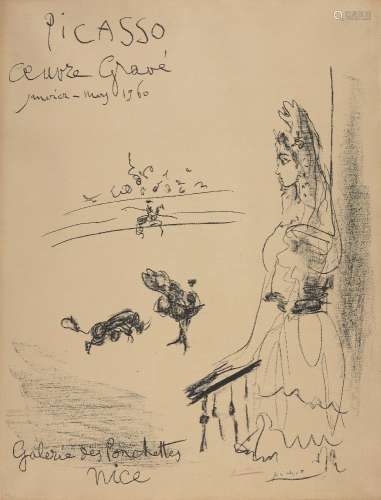 Pablo Picasso, Spanish 1881-1973- Femme au Balcon, Affiche 'Oeuvre Grave' [Mourlot 335], 1960;