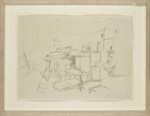 Alberto Giacometti, Swiss 1901-1966- The Studio With Bottles, 1957; lithograph on BFK Rives wove,