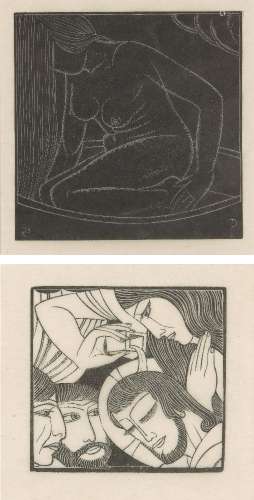 Eric Gill ARA, British 1882-1940- Girl in Bath II, 1923 and Mary Magdalen, 1926; two wood engravings