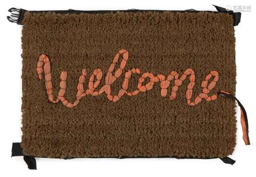 Banksy, British b.1974- Welcome Mat, 2020; hand-stitched mat in fabric repurposed from life vests