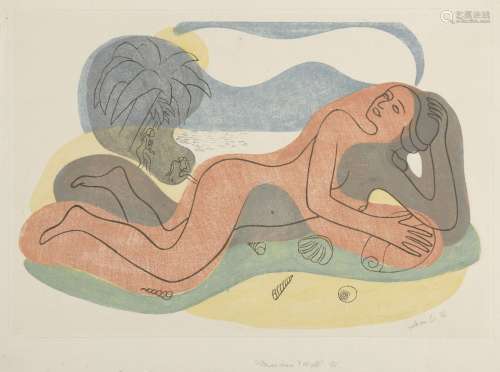 Leon Underwood, British 1890-1975- Mexican Idyll, 1936; linocut in colours on wove, signed, dated,