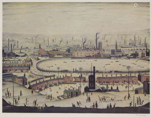 Laurence Stephen Lowry RBA RA, British 1887-1976- The Pond, 1974; offset lithograph in colours on