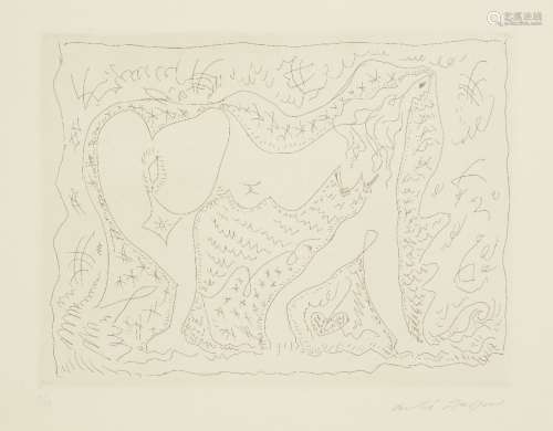 André Masson, French 1896-1987- Untitled (nude); etching on wove, signed and numbered 7/50 in