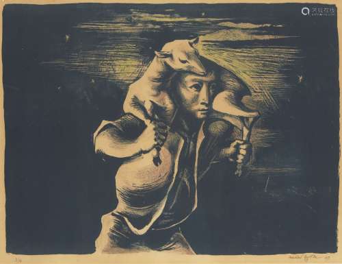 Michael Ayrton, British 1921-1975- The Shepherd at Night, 1949; lithograph in colours on wove,