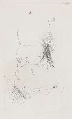 Otto Wols, German 1913-1951; Untitled (links unten Raupenform) c.1947/49; drypoint on wove, signed