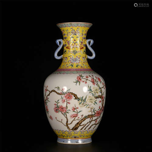 Daoguang Pastel Flower and Bird Amphorae