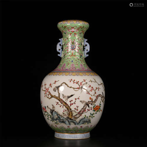 Qianlong famille rose vase with flowers and birds