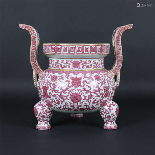 Qianlong Rouge Red Eight Treasure Pattern Incense Burner