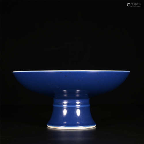 Qianlong blue glaze high-foot bowl