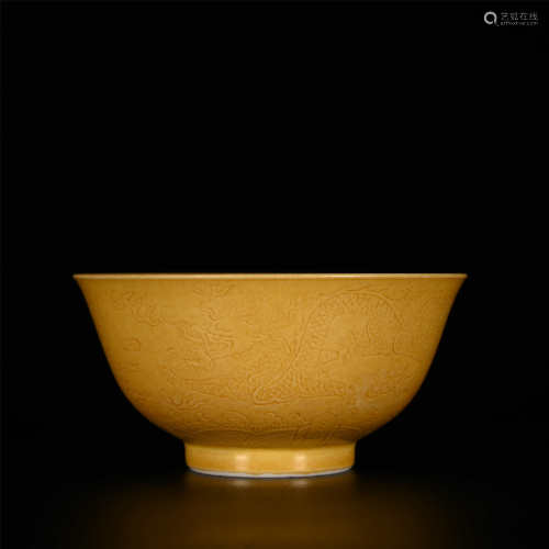 Daoguang Yellow Glazed Dragon Bowl