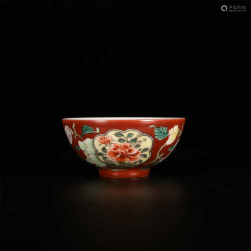 Yongzheng Red Glazed Flower Bowl