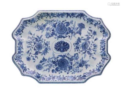 A blue and white porcelain tureen dish, decorated with flowers and bamboo. Unmarked. China,