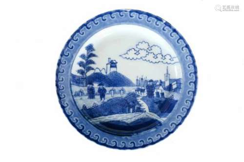A blue and white porcelain deep dish, decorated with Scheveningen. Unmarked. Japan, Arita, ca.