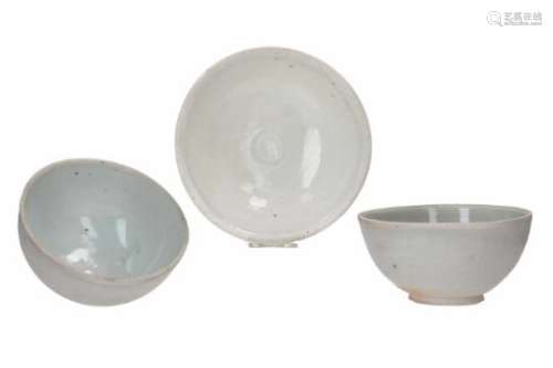 Lot of three white grey glazed porcelain bowls. Unmarked. China, Northern Song.