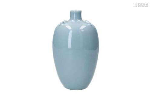 A clair de lune porcelain vase with ribbed shoulder. Marked with seal mark Yongzheng. China, Qing,