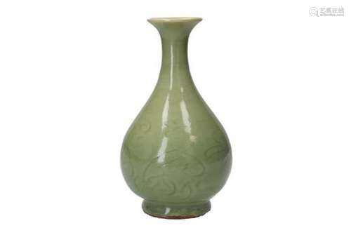 A celadon glazed porcelain vase. Unmarked. China, 20th century.