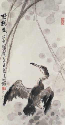 A scroll depicting a cormorant. After Li Ya. Dated 1980. China.