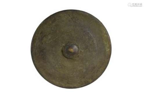 A large gong with deep sound, on 19th century wooden frame. China/India, possibly 18th century.
