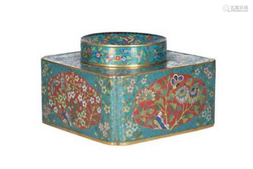 An enamel cloisonné spittoon, decorated with flowers and butterflies. Unmarked. China, 19th