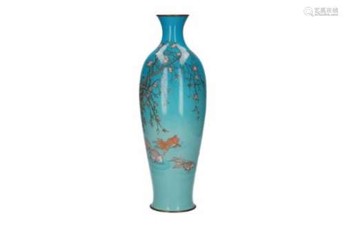 An enamel cloisonné vase, decorated with fish. Unmarked. Japan, Meiji. Literature: exhibition