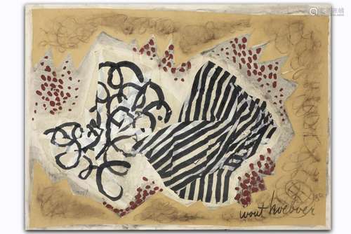 20th Cent. Belgian abstract mixed media (with collage) - signed Wout Hoeboer and [...]