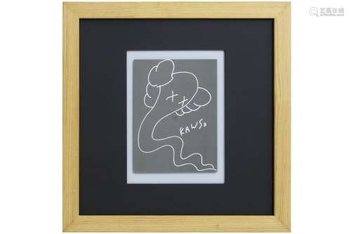 typical Kaws Street Art drawing in silver felt pen - signed - - KAWS (° 1974) [...]