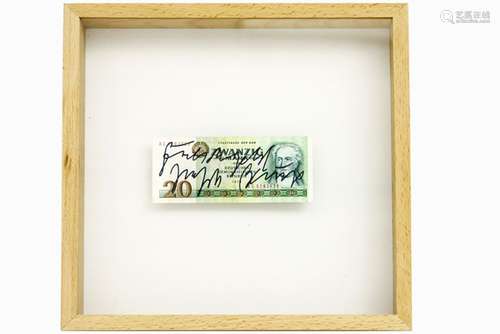 Joseph Beuys handsigned banknote of 20 mark with text - - BEUYS JOSEPH (1921 - [...]