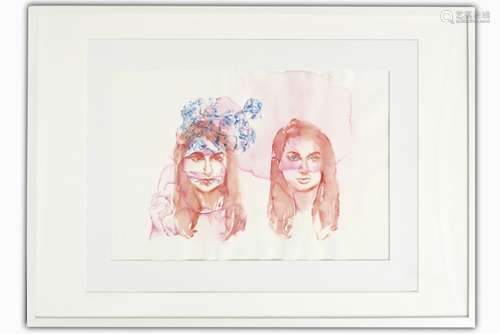 Fides Becker aquarelle with a double portrait dd 2004 - signed on the back - - [...]