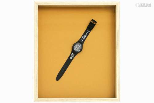 Keith Haring handsigned and (19)86 dated limited edition Swatch Black and White