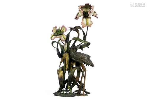 antique floral Art Nouveau sculpture (lamp) in polychromed wrought iron - - Mooie [...]