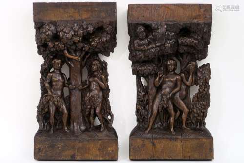 pair of 17th Cent. Flemish panels in wood with finely sculpted representations Adam [...]