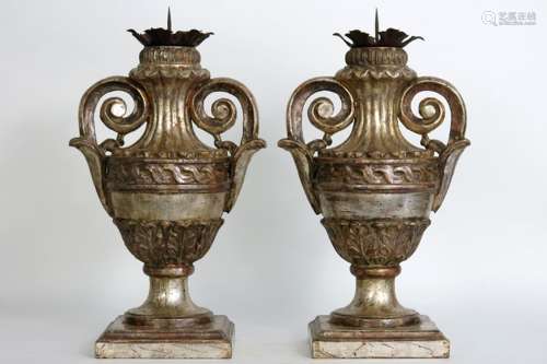 pair of antique baroque style candelabra in the shape of vases in polychromed wood [...]