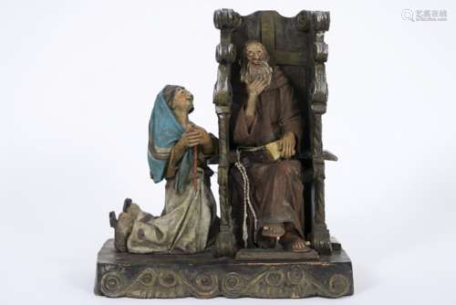 sculpture with a funny scene with a confessional - signed Jacobbe - - JACOBBE [...]