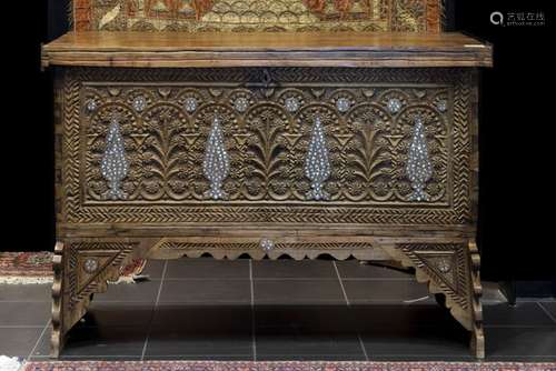 19th Cent. (or earlier) Syrian chest in finely sculpted wood with inlay of mother of [...]