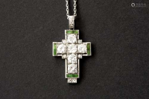 crossshaped pendant in white gold (18 carat) with quality brilliant old cut diamonds [...]