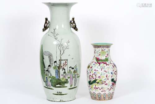 two Chinese vases in porcelain with polychrome decor, one with figures and one with [...]