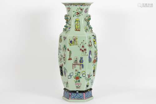 Chinese vase in marked (celadon) porcelain with Famille Rose' decor partially in [...]