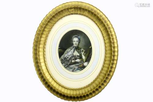 oval miniature painting on ivory with a scene with a lady in Greuze style - signed M. [...]