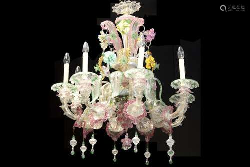 old Venetian chandelier in colourless and coloured Murano glass - - Mooie oude [...]