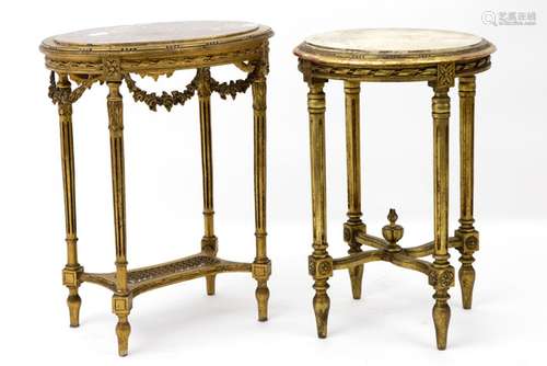 two small antique neoclassical guilded tables one with a round and one with an oval [...]