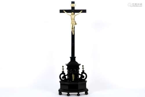 17t/18th Cent. ebony cross adorned with bronze sculpture and ornaments and with a [...]