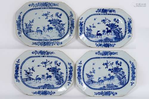 set of four 18th Cent. Chinese octogonal dishes in porcelain with blue-white 