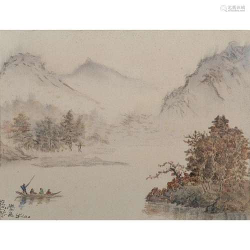 LIAO XINXUE (1903-1958) PAYSAGE DE MONTAGNE ET D'EAU Encre et couleurs sur soie, signée 