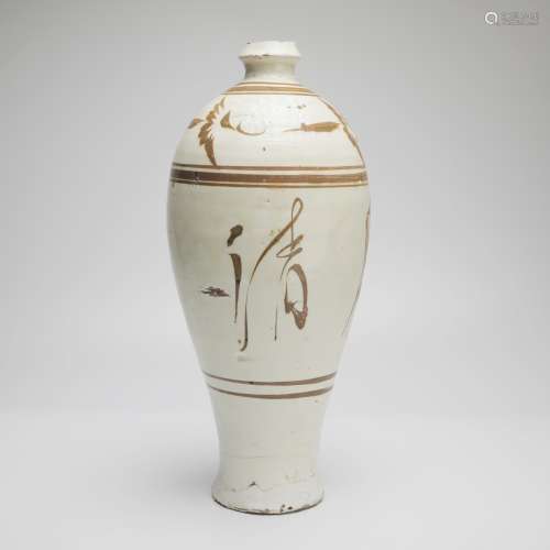 宋代磁州窑梅瓶 宋徽宗瘦金体 （明月清风）
A rare Cizhou kiln plum vase, Song Huizong thin gold body (Mingyue Qingfeng), Song Dynasty