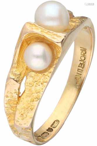 Geelgouden Lapponia Whisper ring, met cultivé parel - 14 kt.