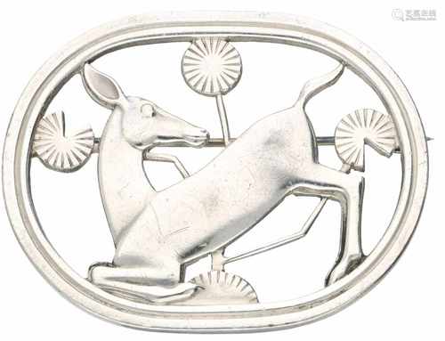 Zilveren Georg Jensen no.256 'Kneeling Deer' broche - 925/1000.