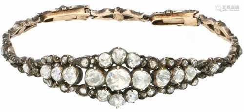 Geelgouden antieke armband, met diamant - 14 kt.