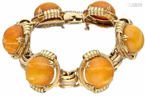 Geelgouden armband, met barnsteen - 14 kt.