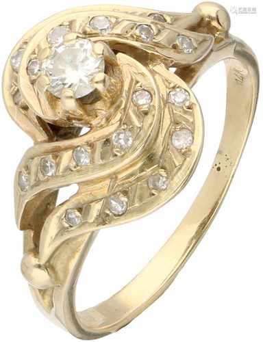 Geelgouden vintage ring, met ca. 0.35 ct. diamant - 14 kt.