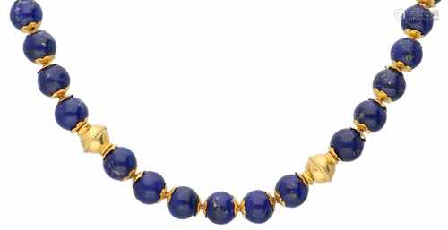 Geelgouden collier, met lapis lazuli - 18 kt.